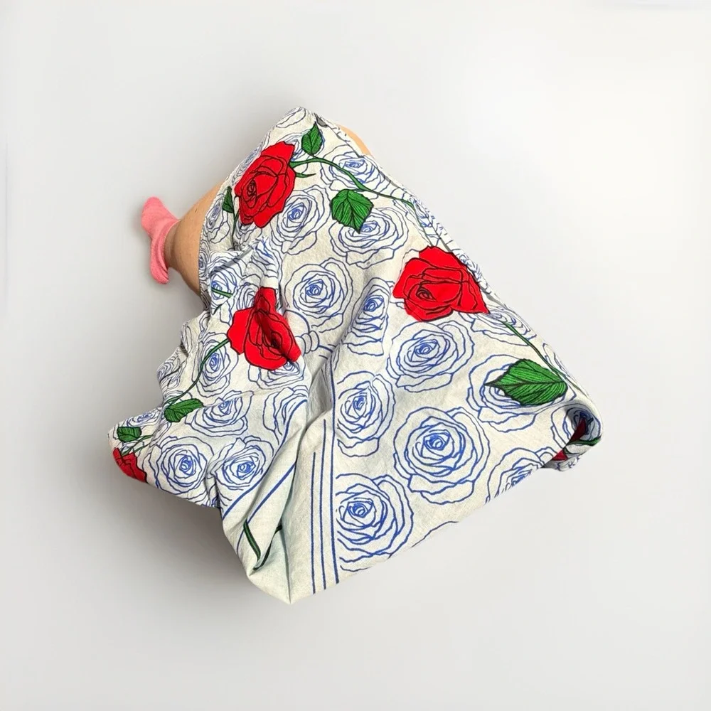 Disney Beauty and the Beast Enchanted Rose Hankerchief Bandana Blue Red Cotton